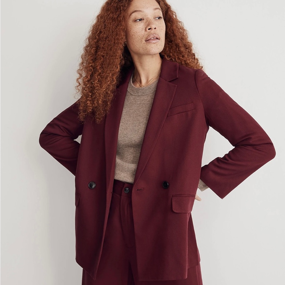 Madewell Drapeweave Caldwell Double-Breasted Blazer in Cabernet